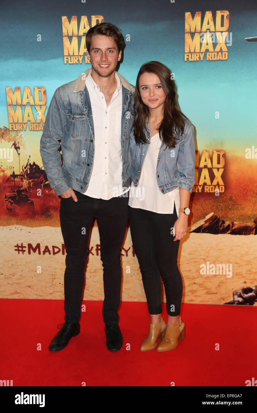 Sydney, Australia. 13 May 2015. Pictured: Philippa Northeast and boyfriend Isaac Brown. Cast and crew from the film Mad Max: Fury Road and celebrities walked the red carpet at Event Cinemas, George Street in Sydney. Credit: Richard Milnes/Alamy Live News Stock Photo