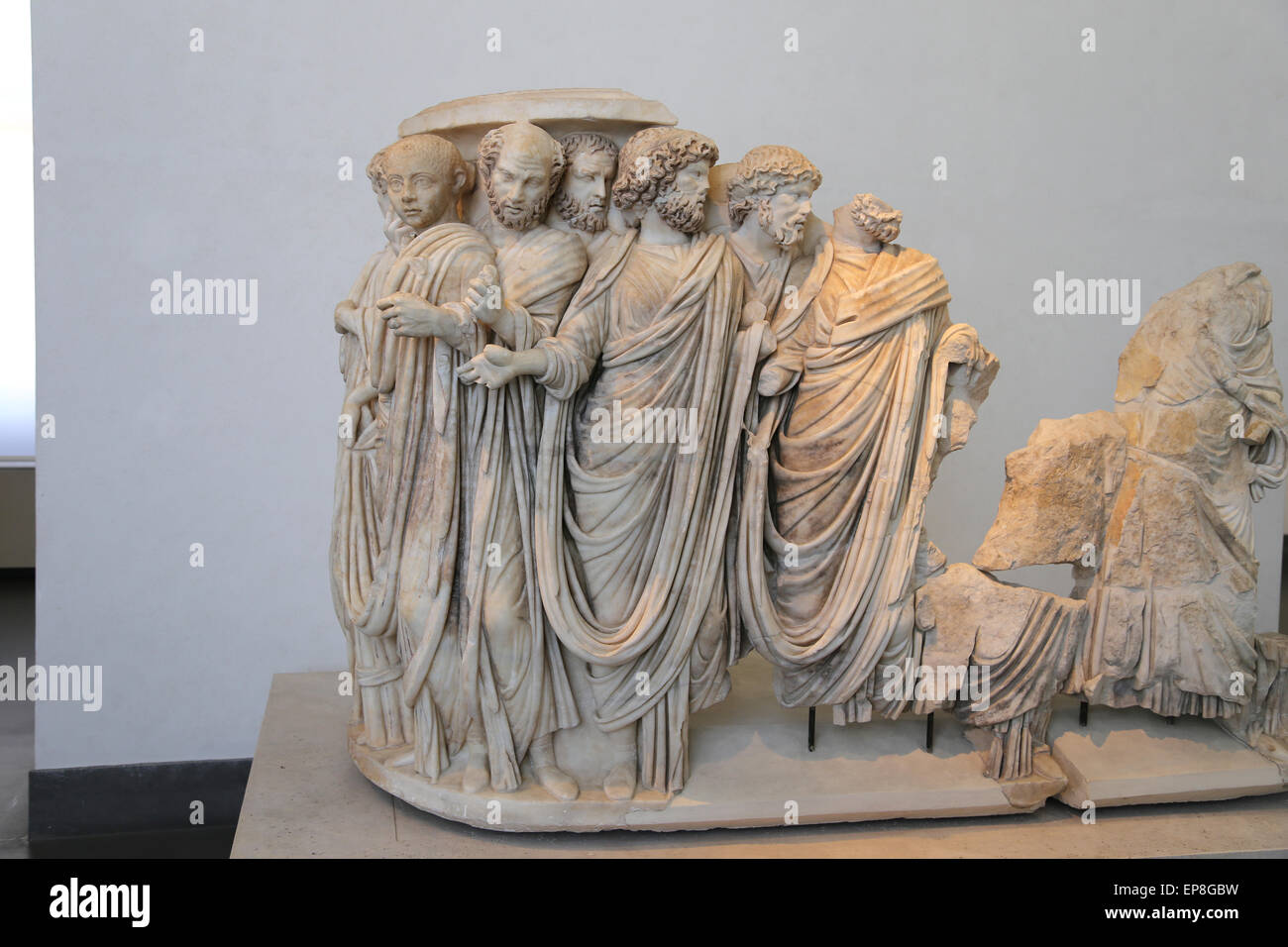 A lenos sarcophagus with processus consularis. Roman. 270 AD. National Roman Museum. Palace Massimo. Rome. Italy. Stock Photo
