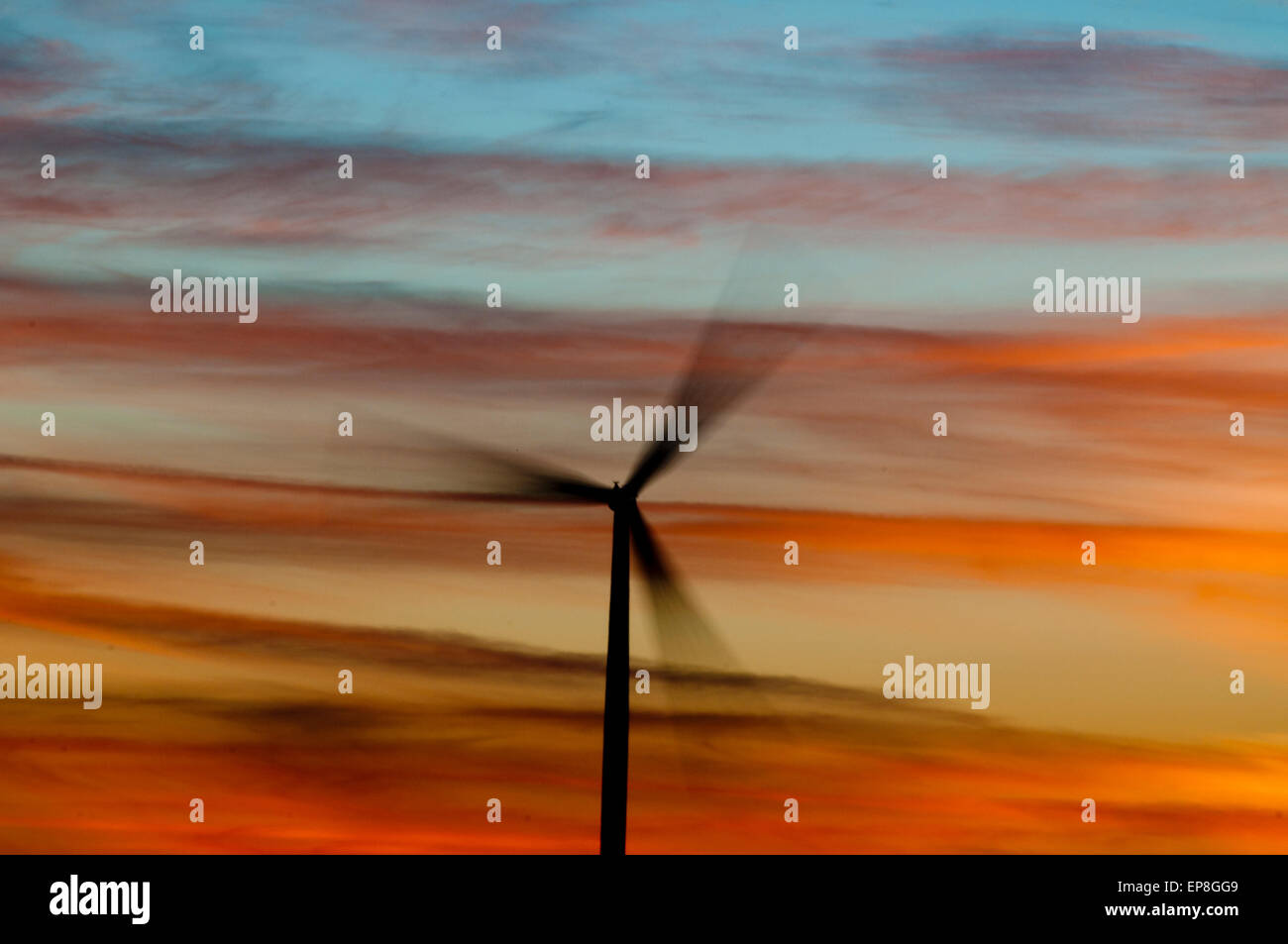 Wind turbine at sunset in SW Idaho Stock Photo