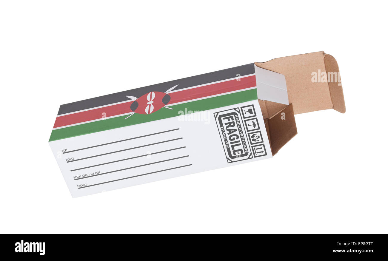 Concept of export, opened paper box - Product of Kenya Stock Photo