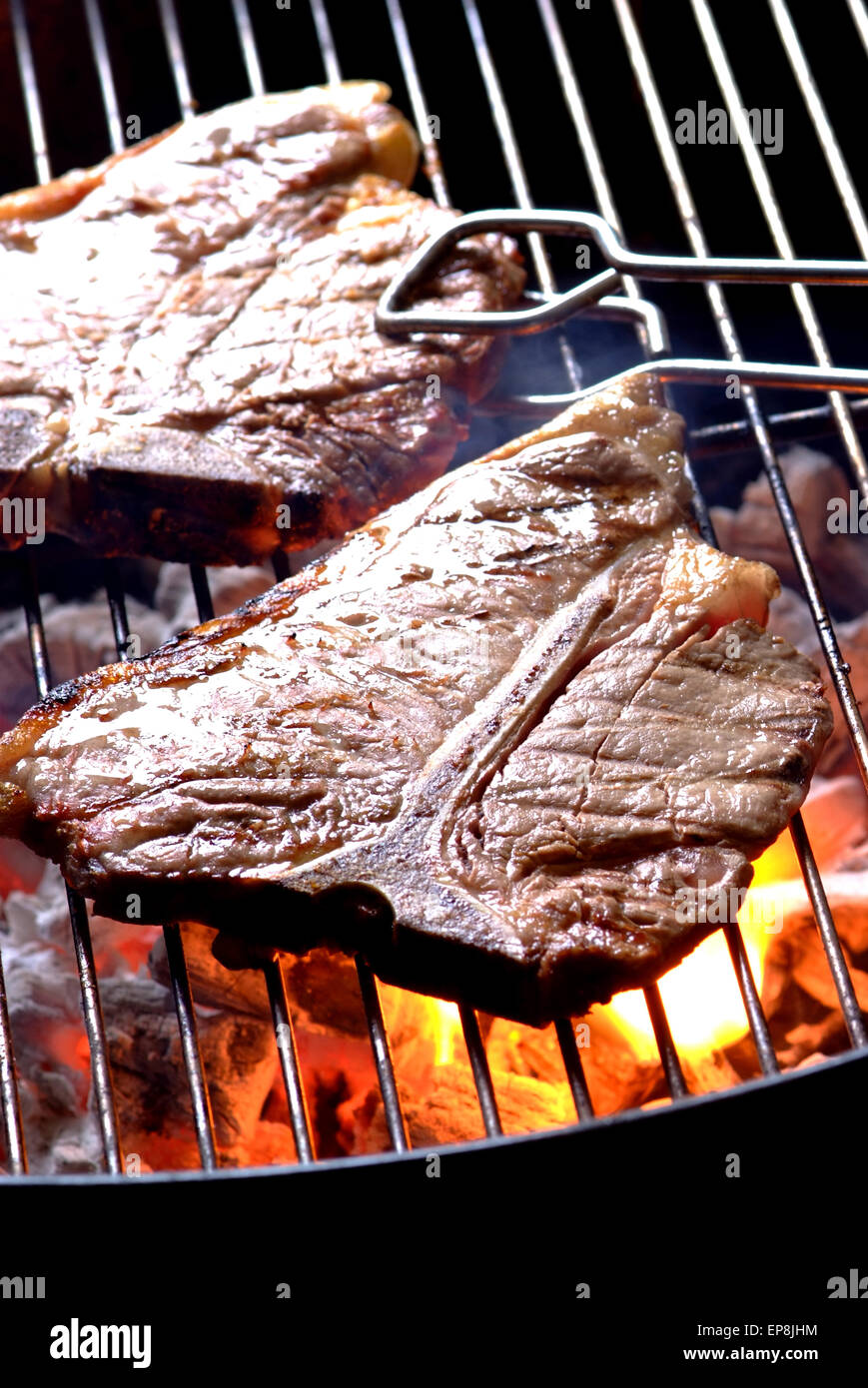 T bone staek on a South African braai Stock Photo Alamy