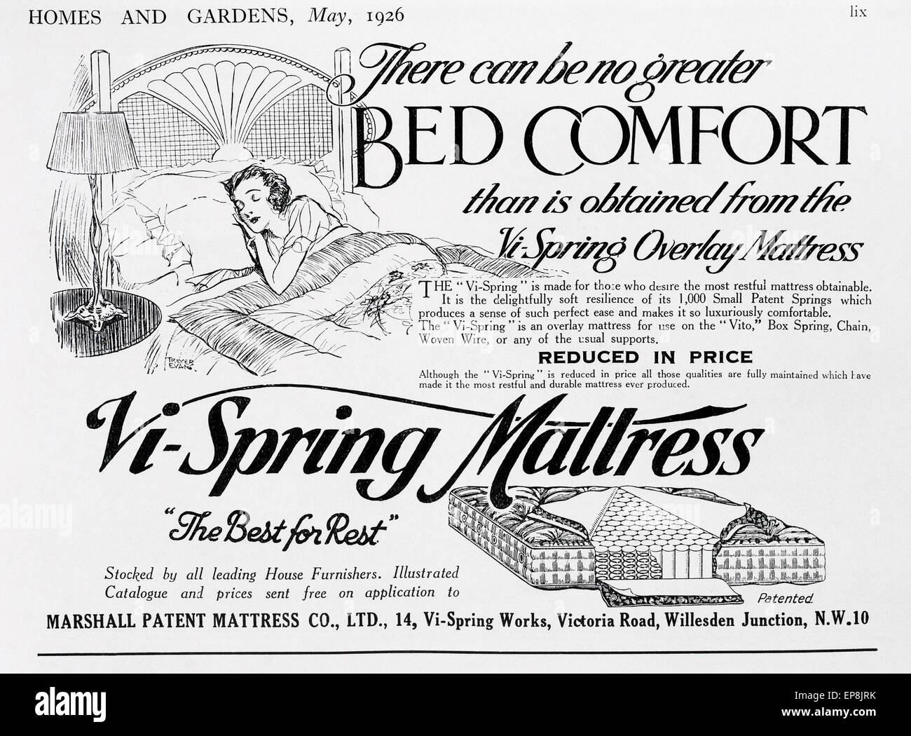 1920 / 1930 advert for “ViSpring” bed mattress from English “Homes