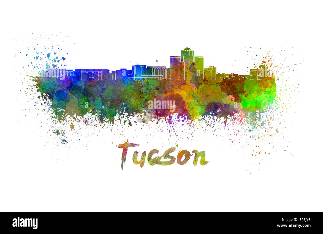 Tucson skyline in watercolor splatters Stock Photo