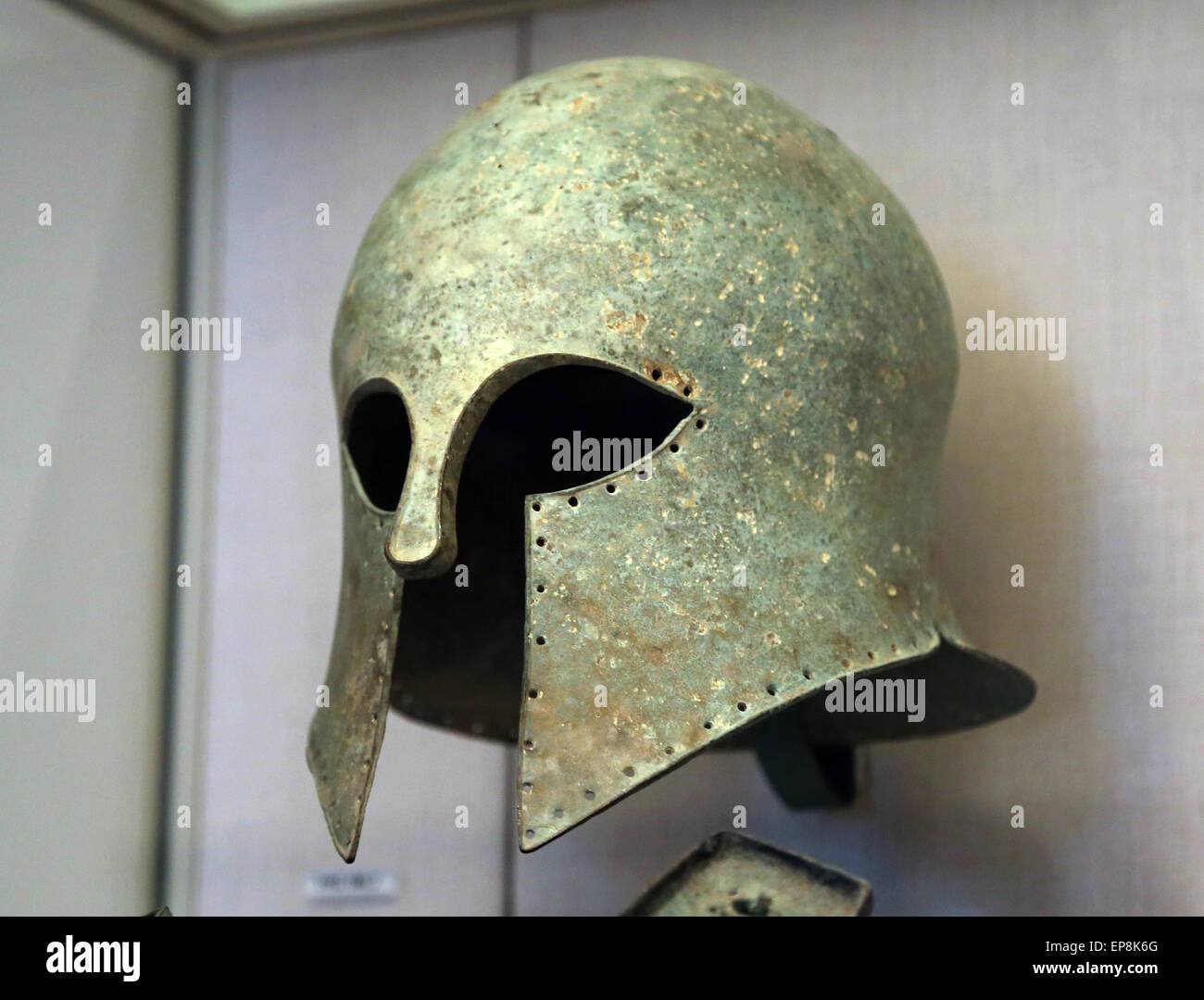 Bronze helmet of Corinthian type. Greek. Late 6th century B.C. Metropolitan Museum of Art. Ny. USA. Stock Photo