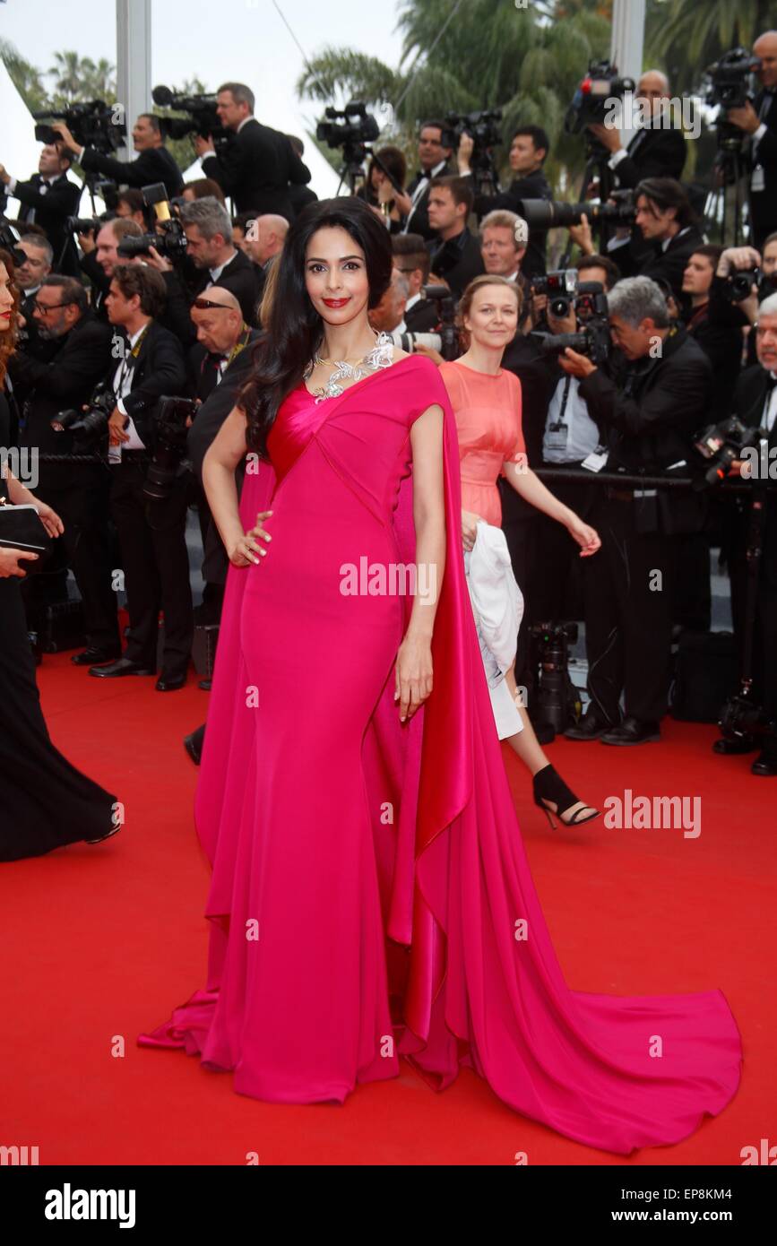 Indian actress Mallika Sherawat attends the premiere of Mad Max: Fury Road at the 68th Annual Cannes Film Festival at Palais des Festivals in Cannes, France, on 14 May 2015. Photo: Hubert Boesl /dpa - NO WIRE SERVICE - Stock Photo
