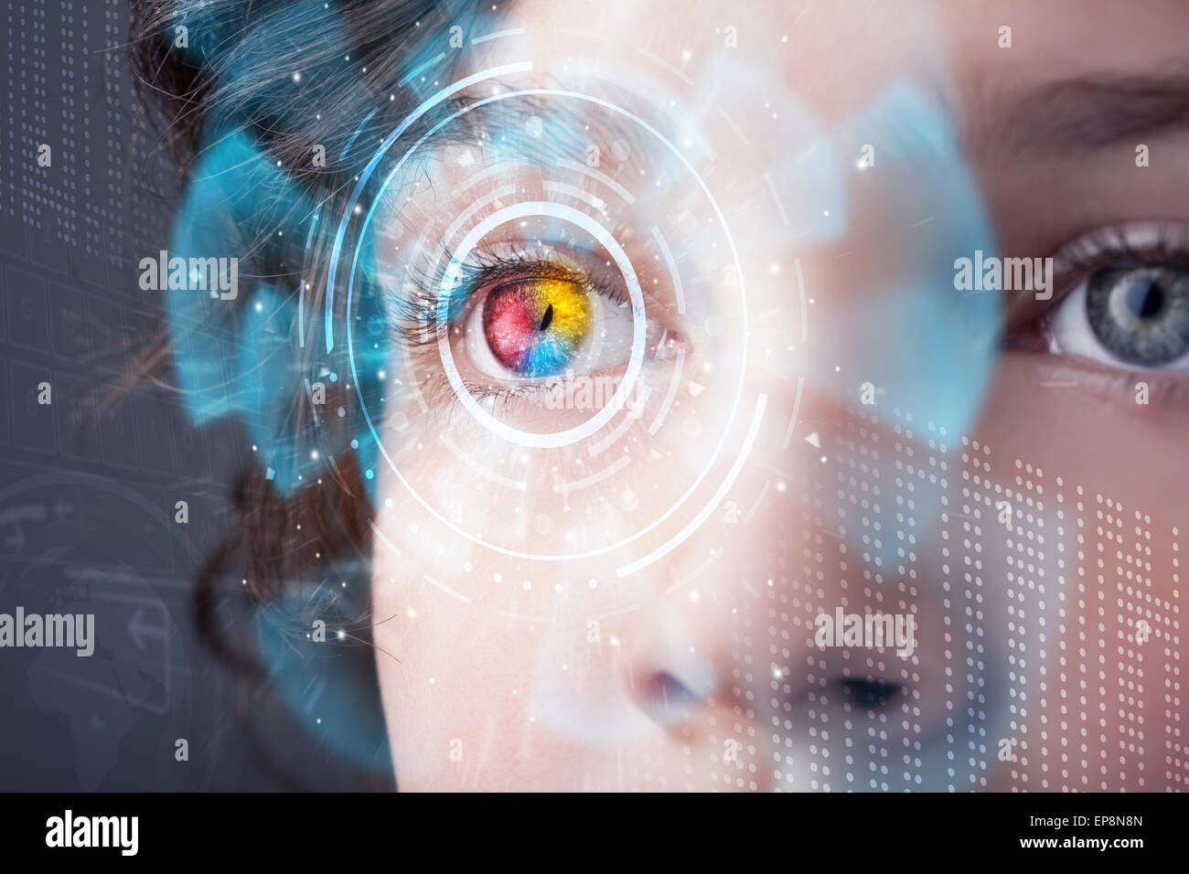 Future woman with cyber technology eye panel concept Stock Photo - Alamy