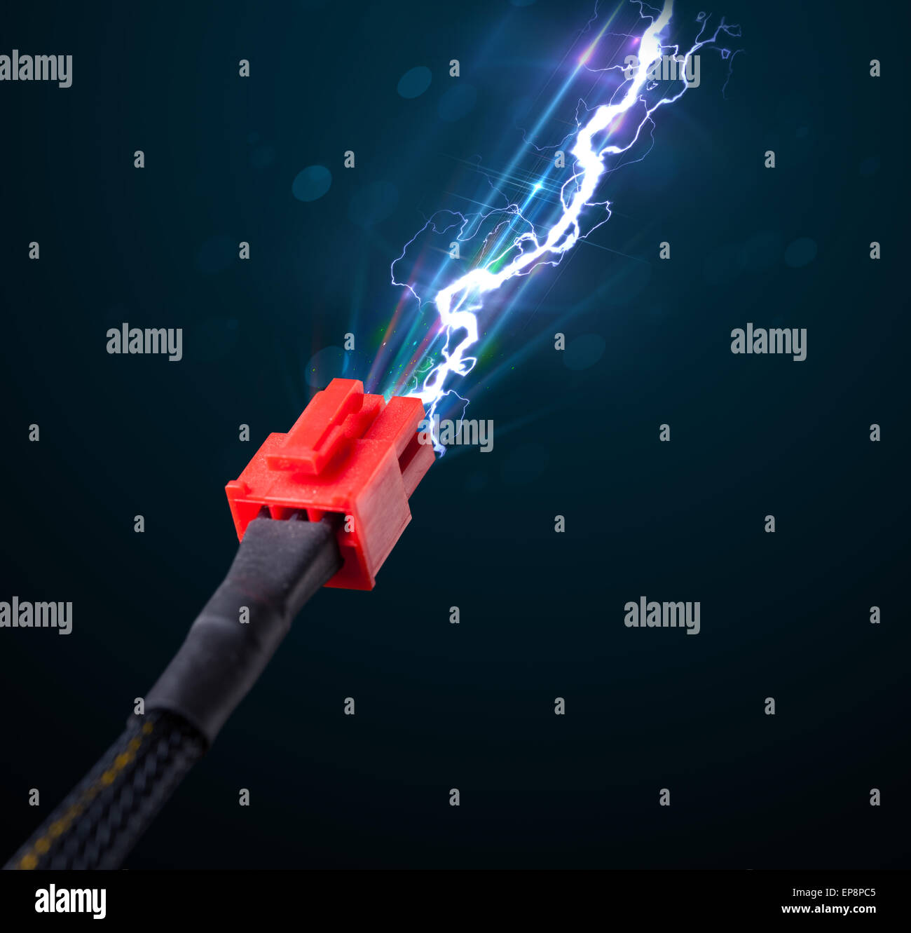 Electric cable with glowing electricity lightning Stock Photo - Alamy