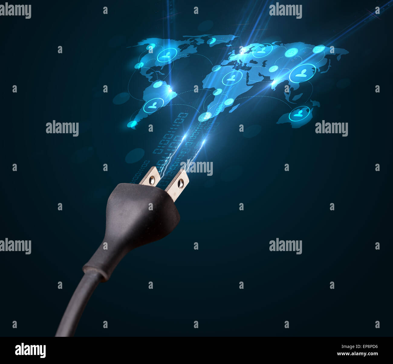 Social network icons coming out of electric cable Stock Photo - Alamy