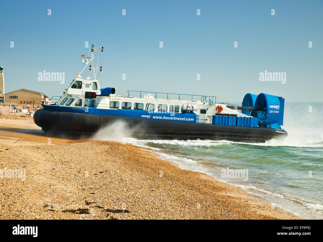 Hovercraft arriving at Southsea, Portsmouth. Stock Photo