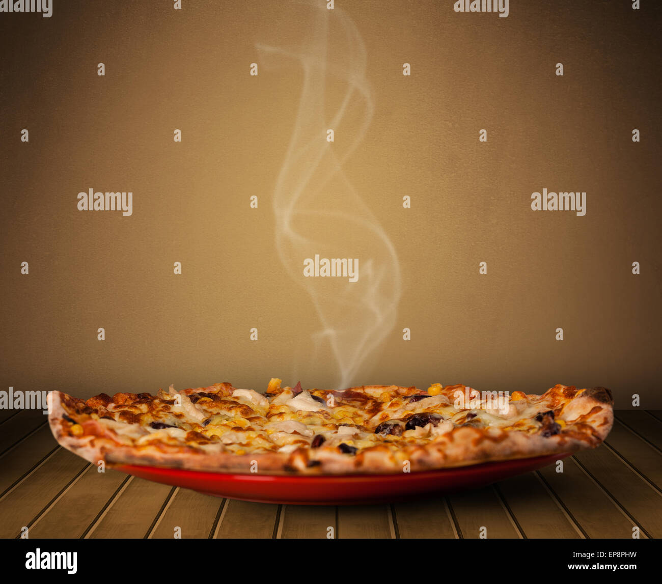 Delicious hot and fresh pizza with steam and smoke Stock Photo - Alamy