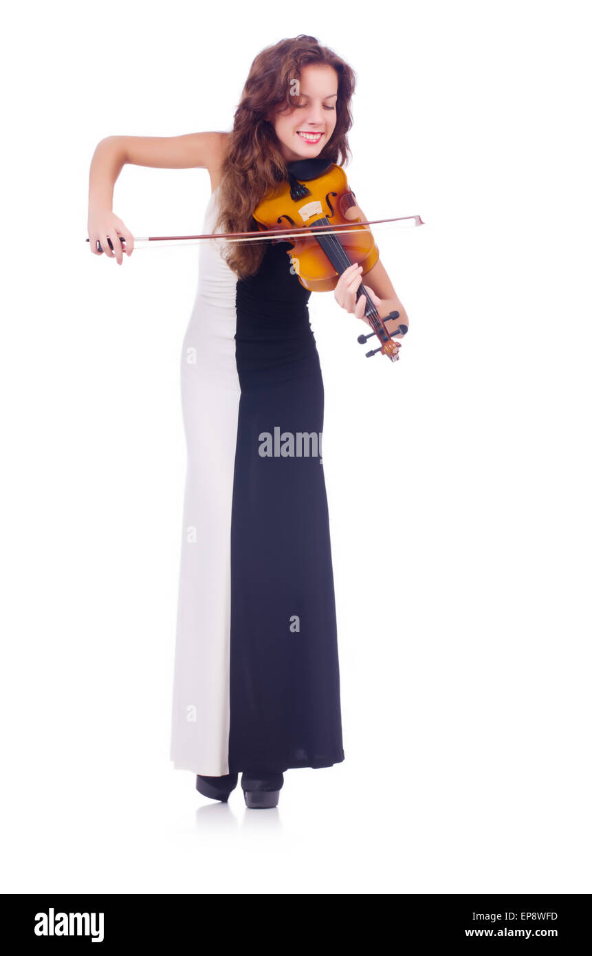 Young girl with violin on white Stock Photo - Alamy