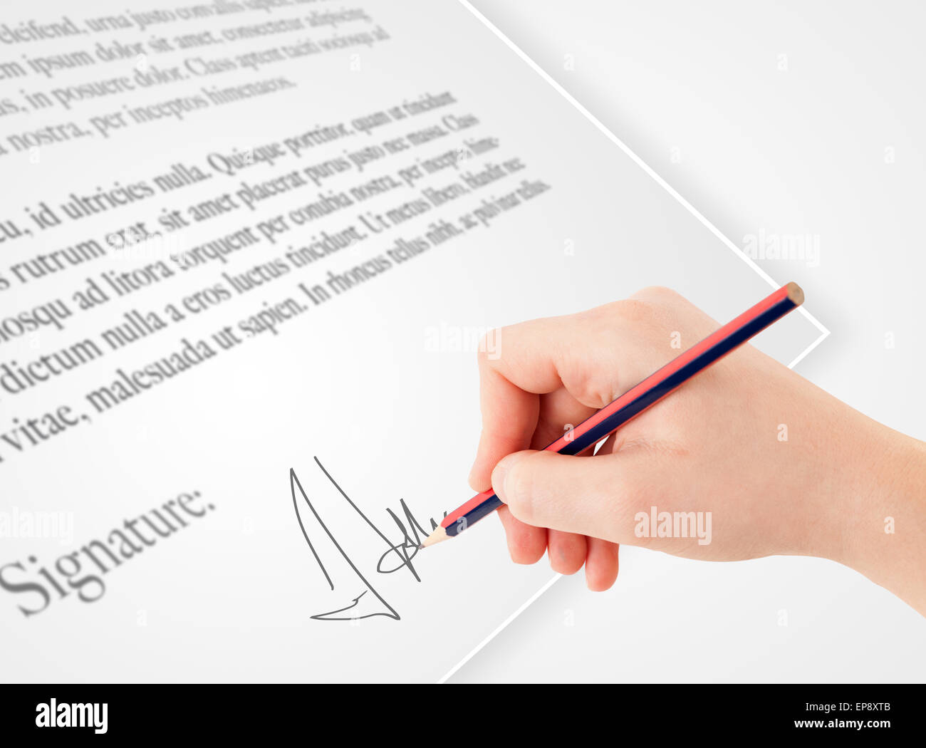 Hand writing personal signature on a paper form Stock Photo - Alamy