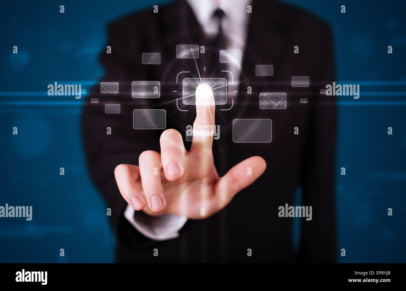 Businessman pressing high tech type of modern buttons Stock Photo - Alamy