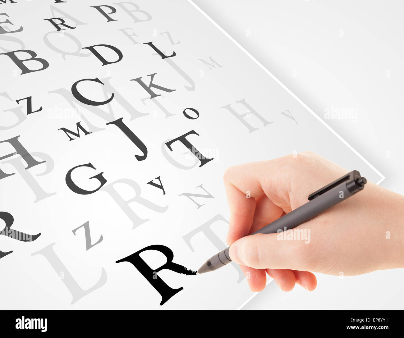 Hand writing various letters on white plain paper Stock Photo - Alamy