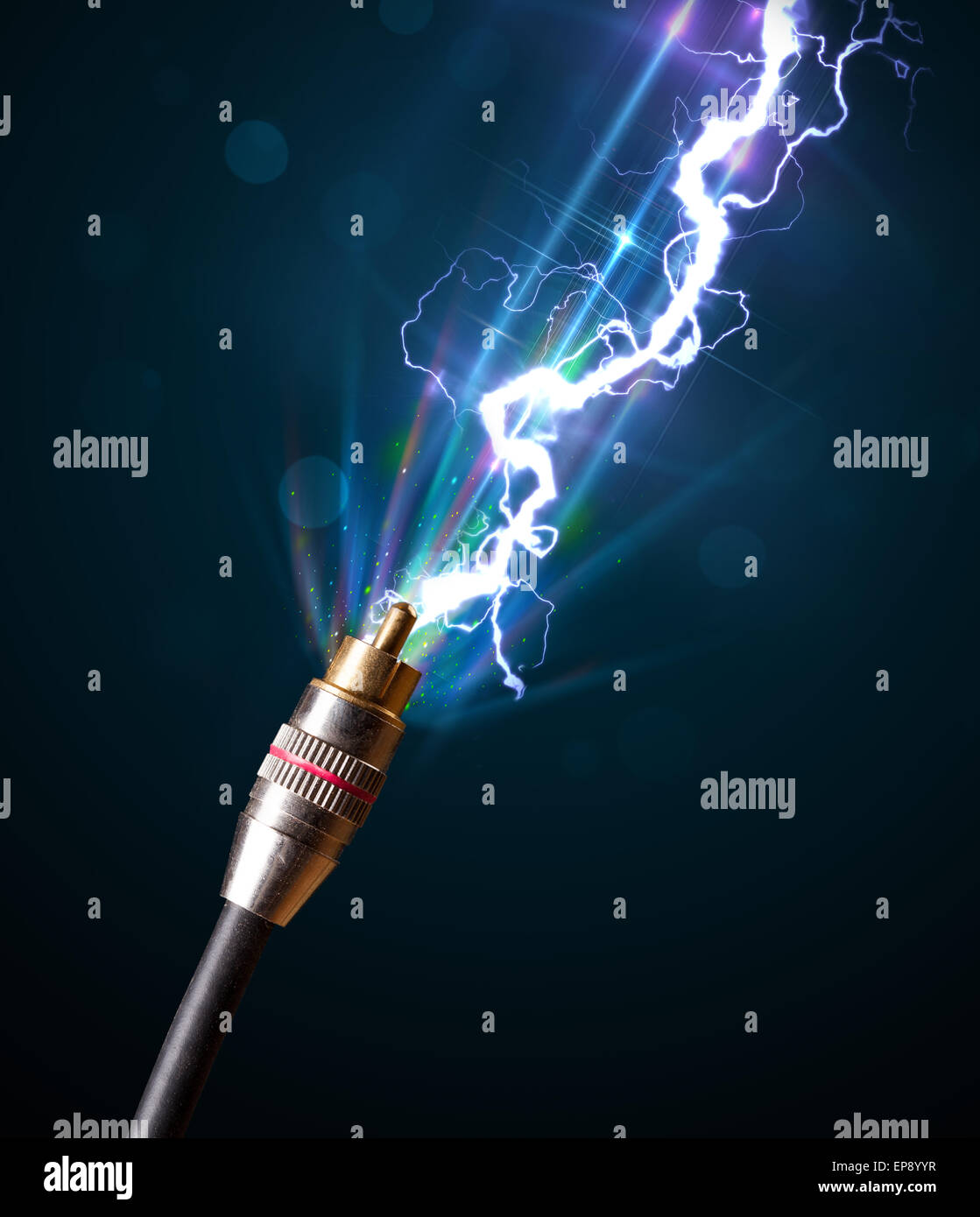 Electric cable with glowing electricity lightning Stock Photo - Alamy
