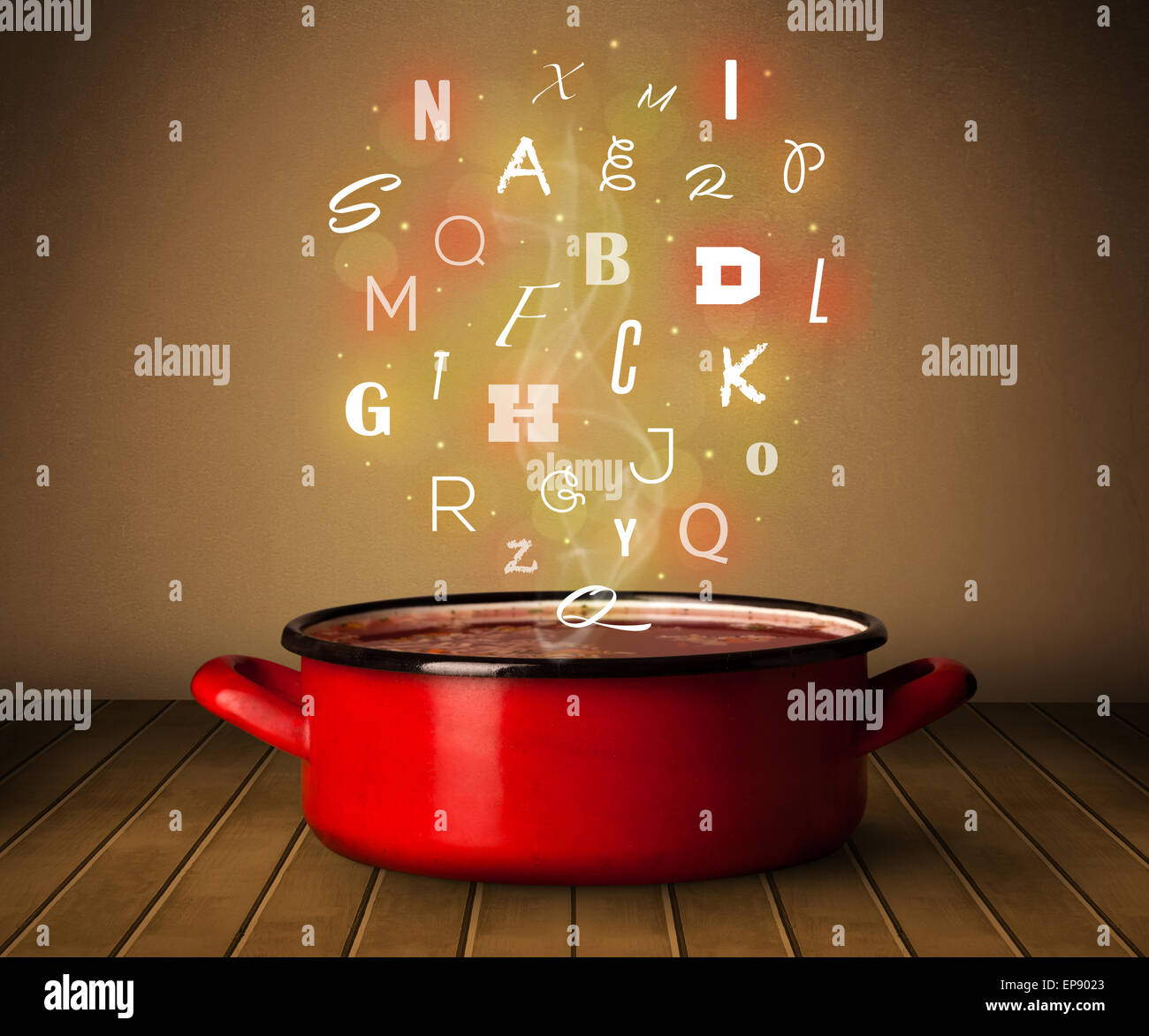 Glowing letters coming out from cooking pot Stock Photo - Alamy