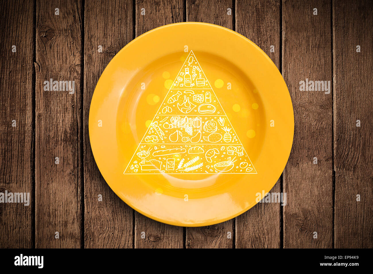 Hand drawn food pyramid on colorful dish plate Stock Photo - Alamy