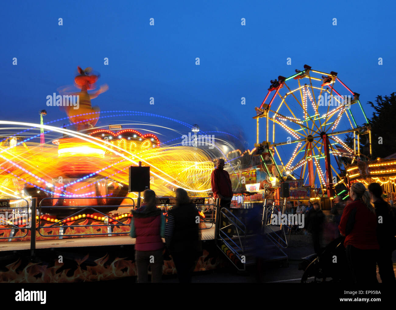 Fairground Rides Light Show Light Patterns Barnstaple Fair Stock Photo