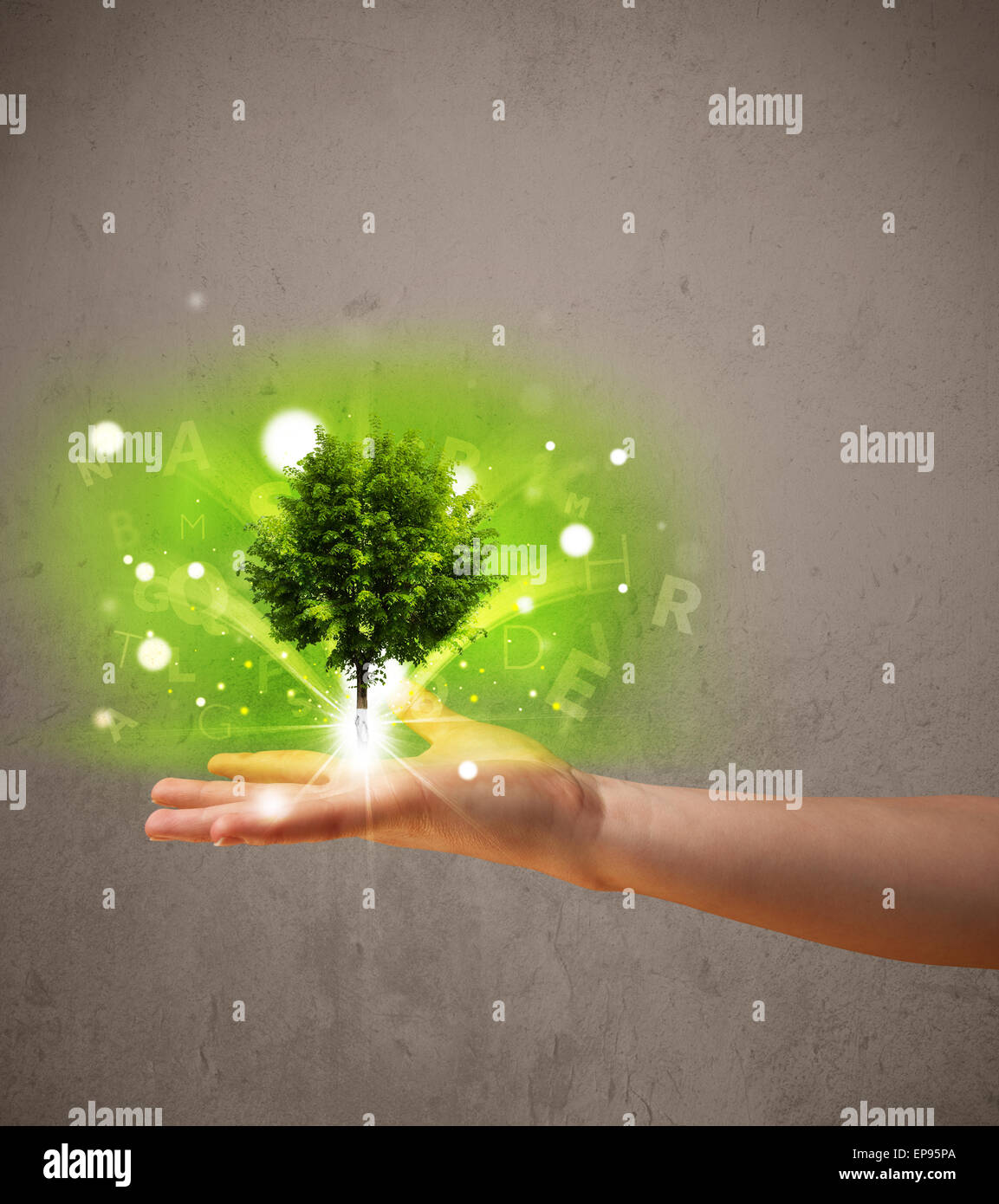 Woman Hand Tree Glowing tree growing in the hand of a woman Stock Photo - Alamy