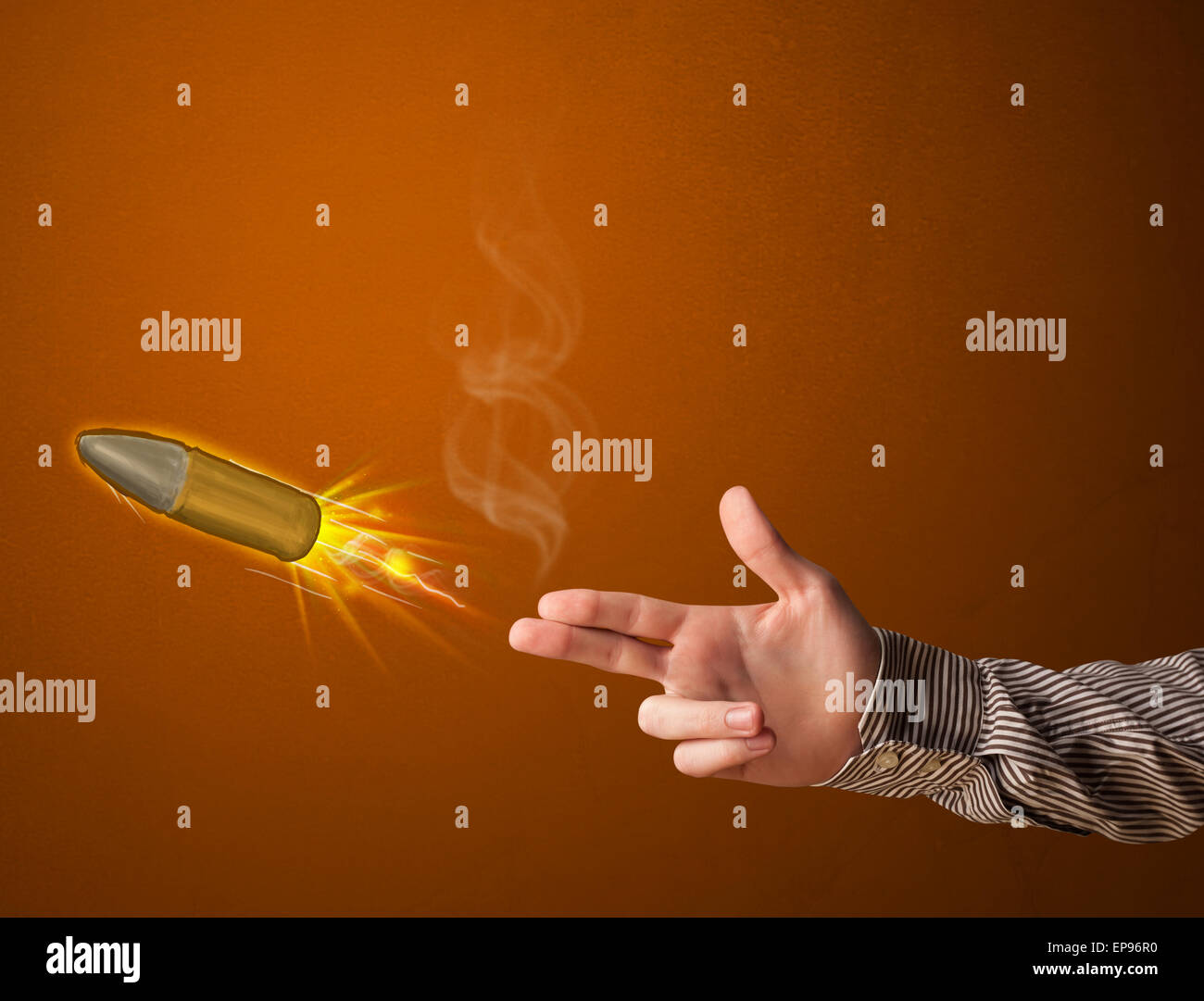 Gun shaped male hand with bullet Stock Photo - Alamy