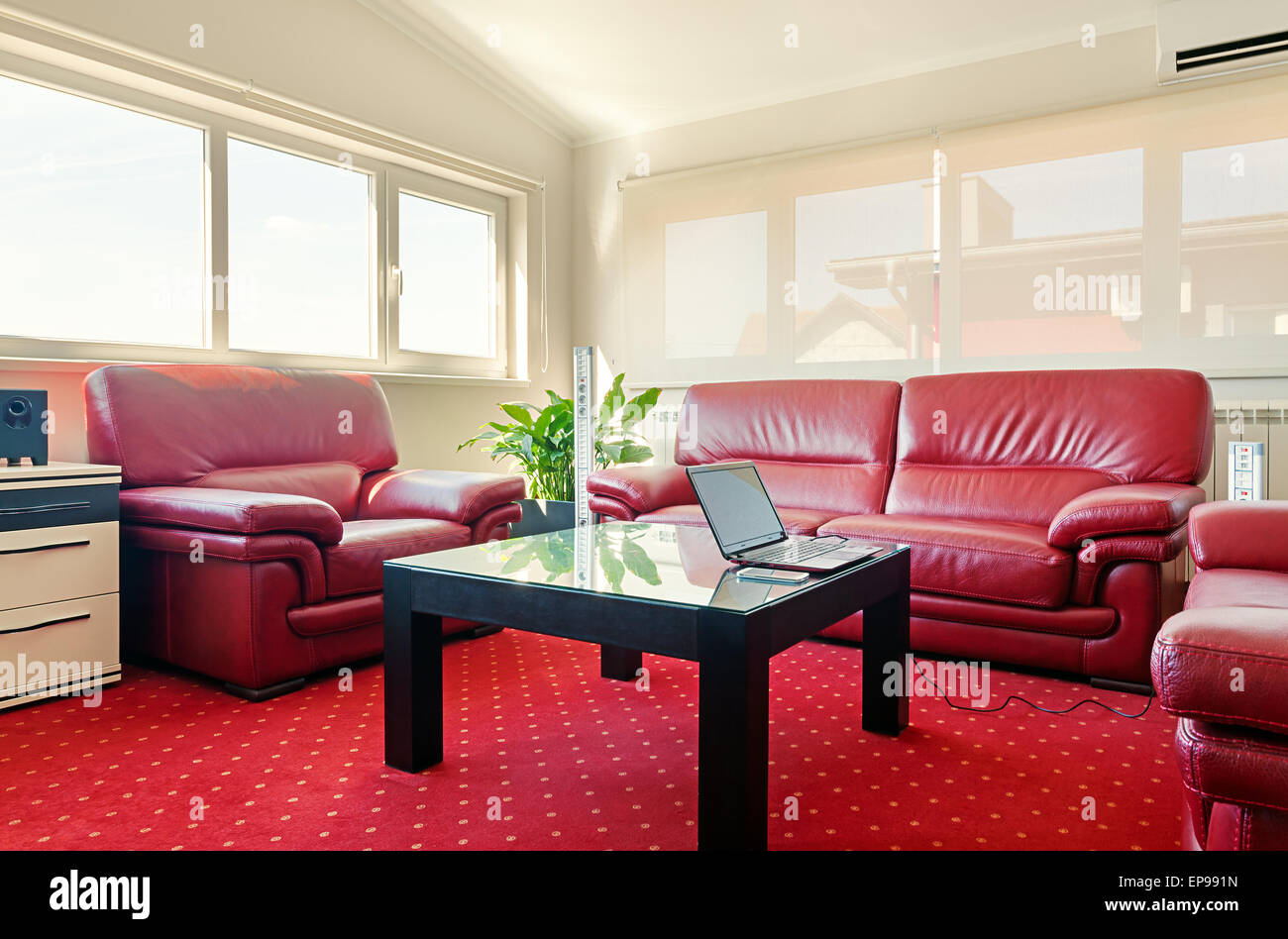 Details of a modern room, interior view, furniture in red and electric