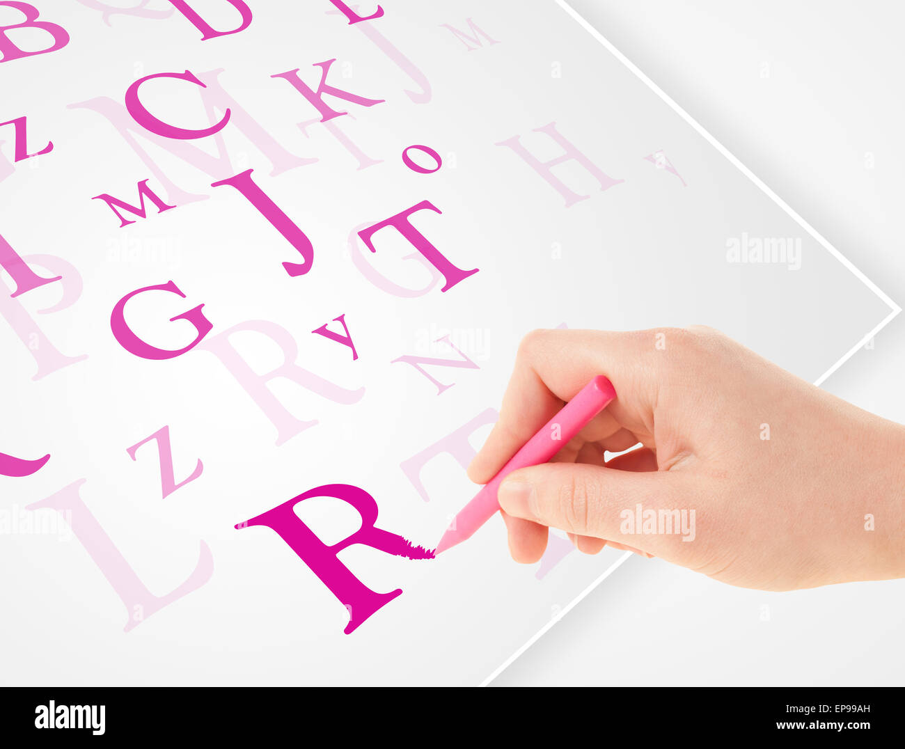 Hand writing various letters on white plain paper Stock Photo - Alamy
