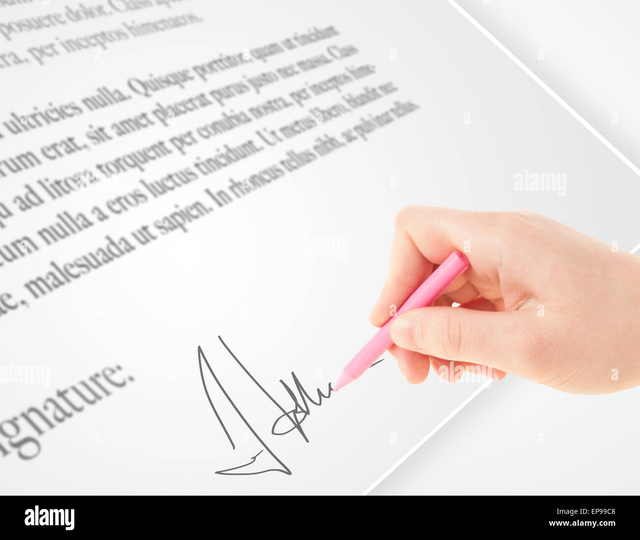 Hand writing personal signature on a paper form Stock Photo - Alamy