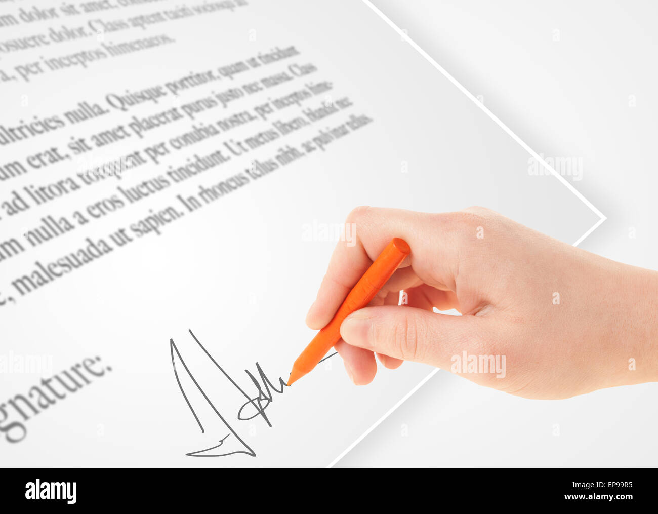 Hand writing personal signature on a paper form Stock Photo - Alamy