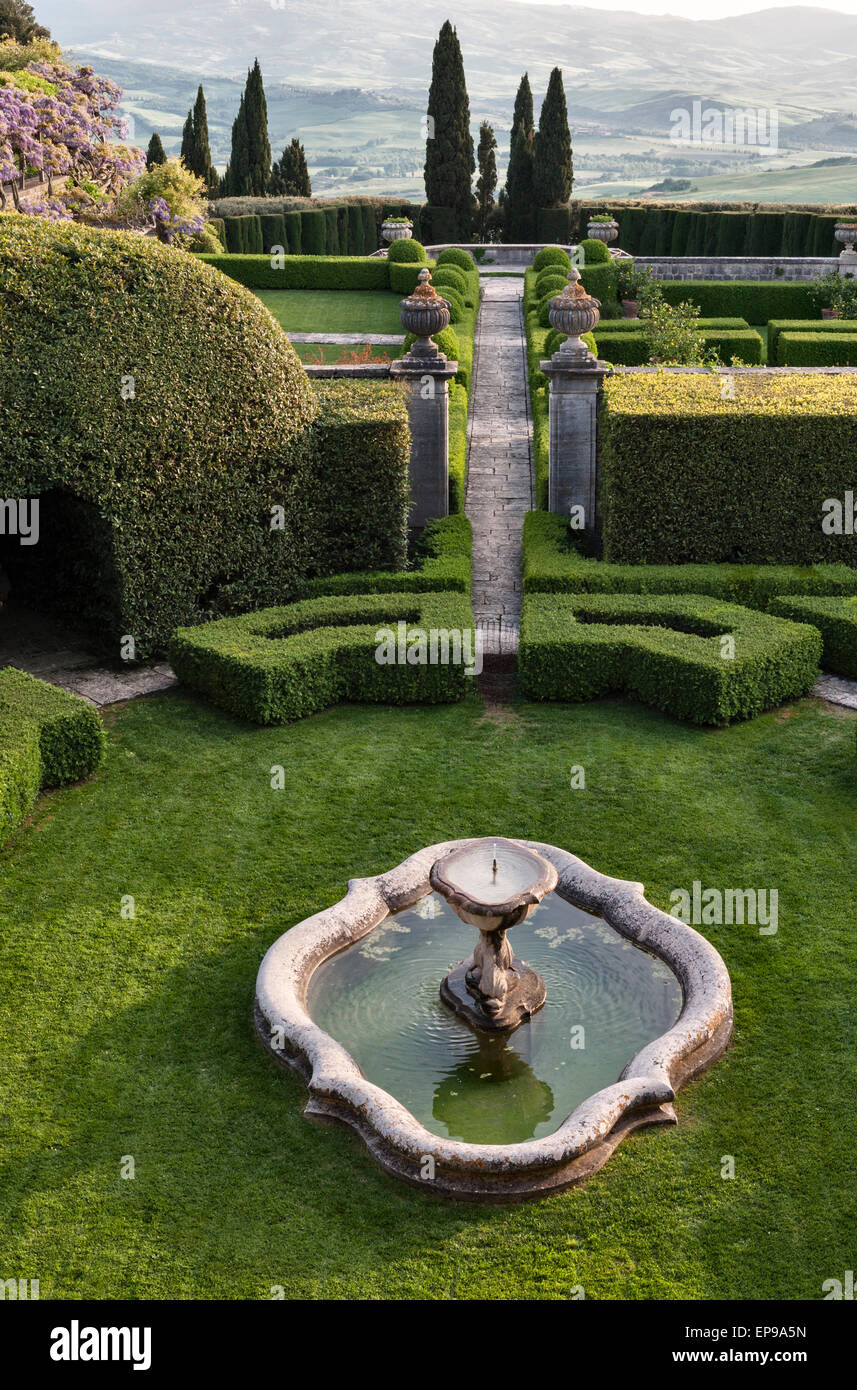 La Foce, Chianciano Terme, Tuscany, Italy. Garden designed in the 1930's by Cecil Pinsent for Iris Origo and her family. Stock Photo