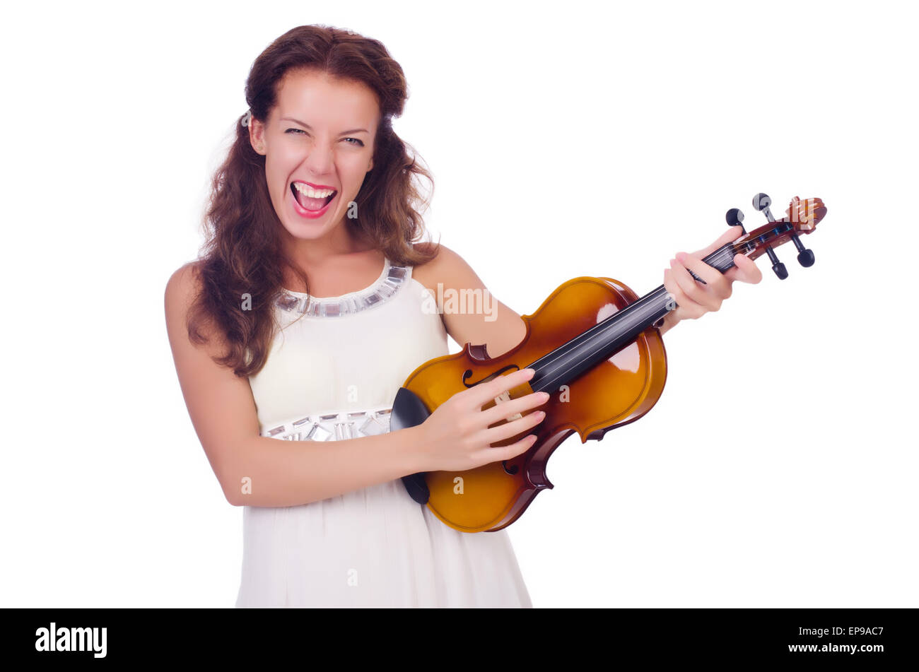 Young girl with violin on white Stock Photo - Alamy