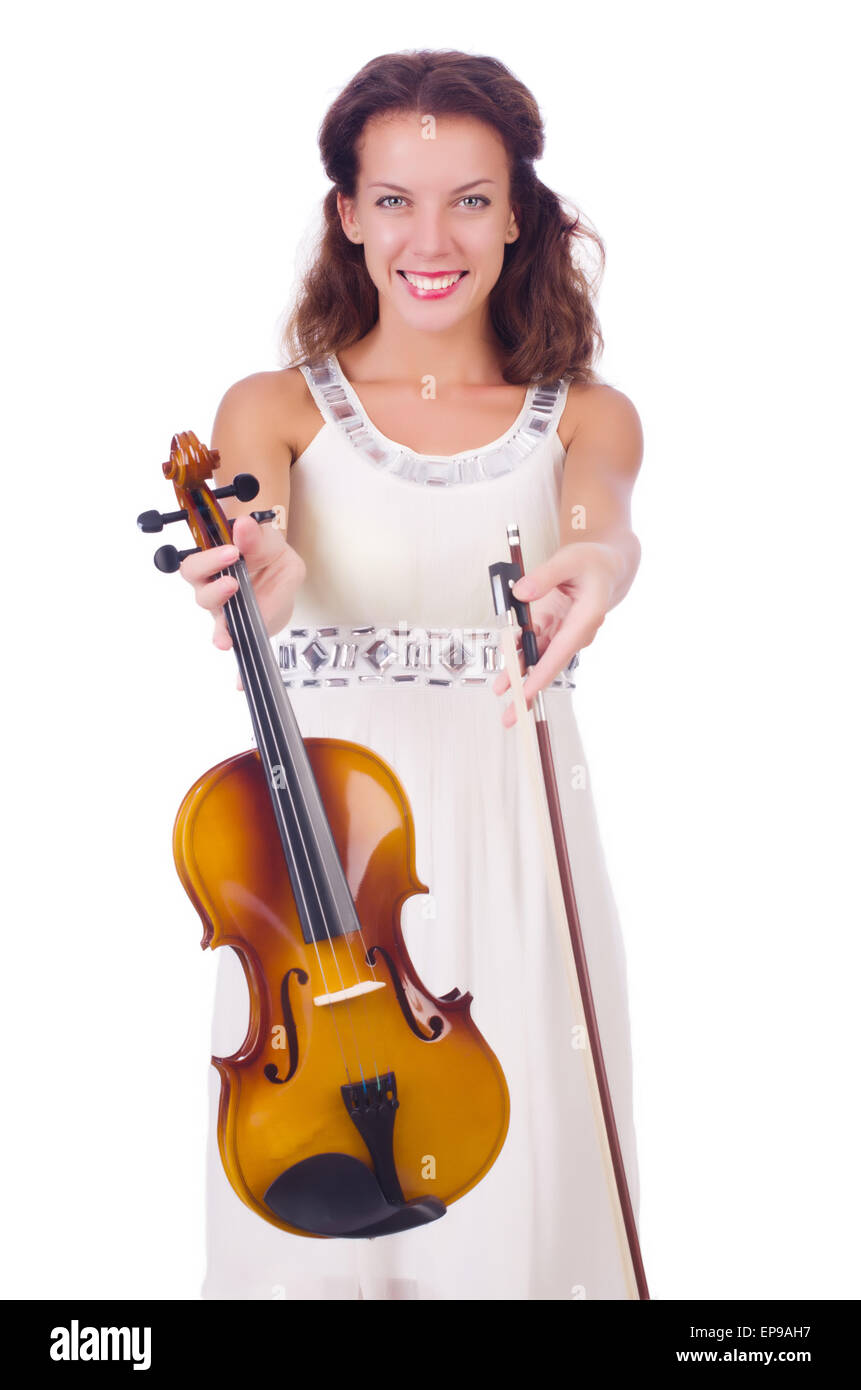 Young girl with violin on white Stock Photo - Alamy