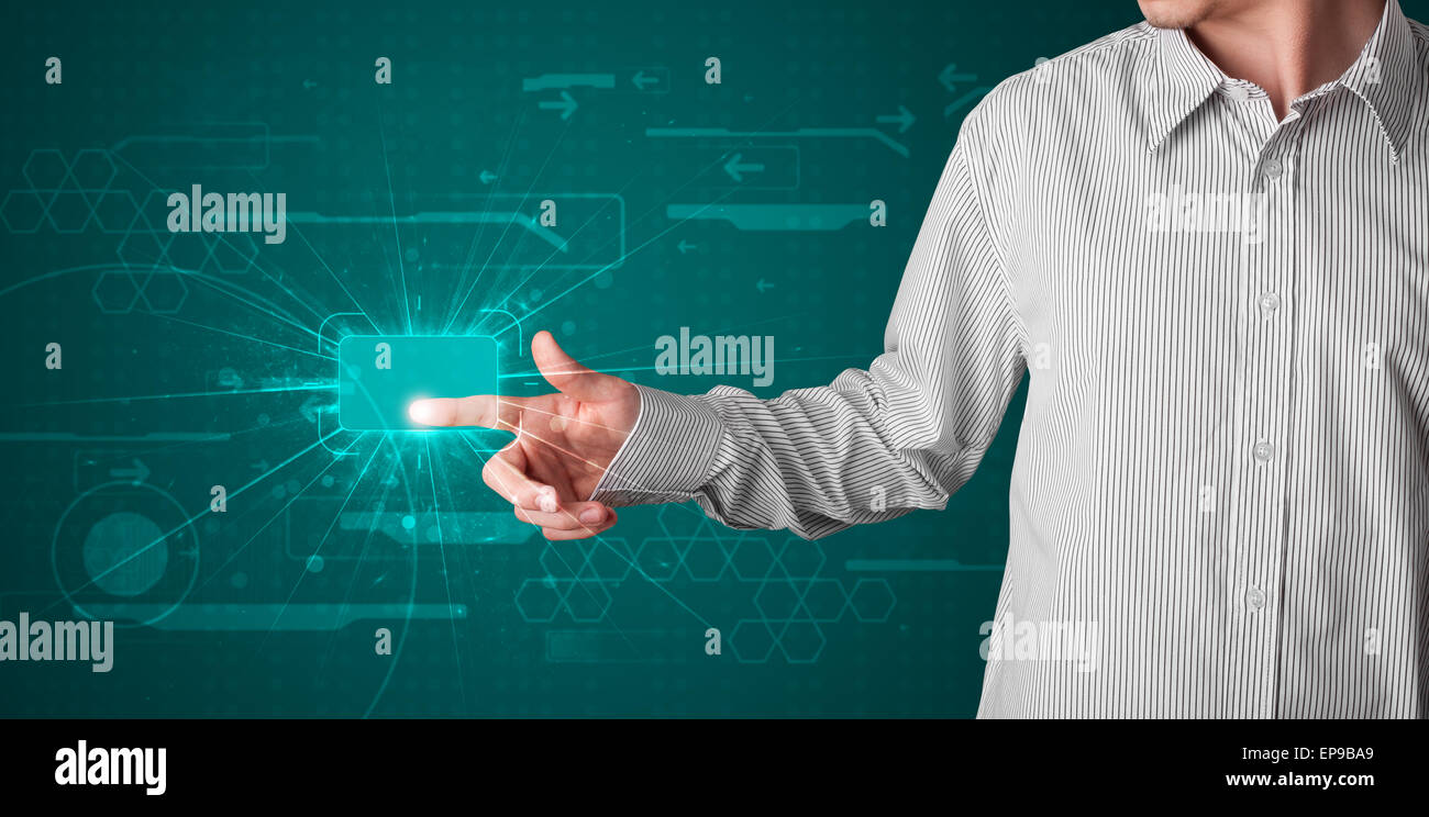 Businessman pressing high tech type of modern buttons Stock Photo - Alamy