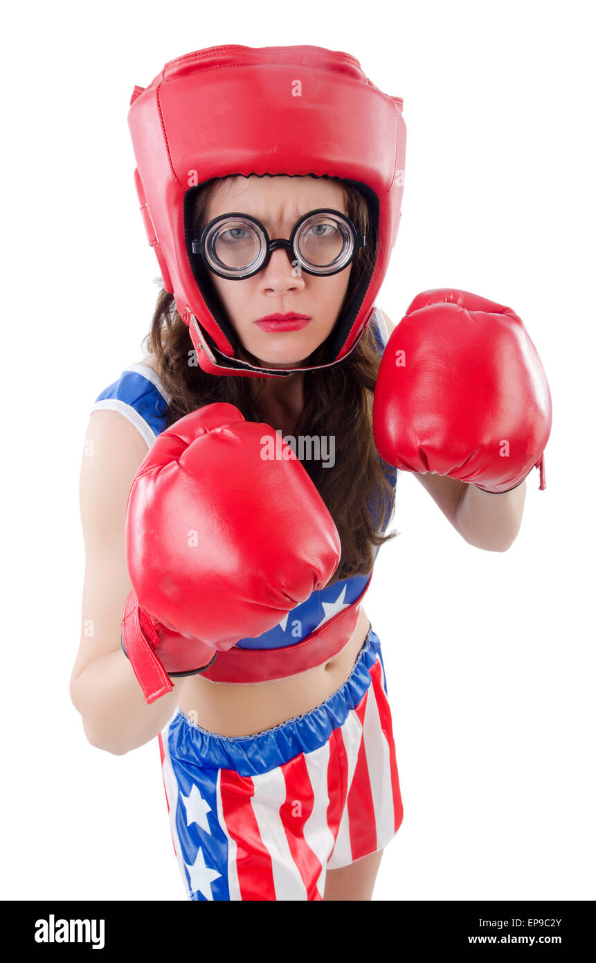 Funny female boxer isolated on white Stock Photo Alamy