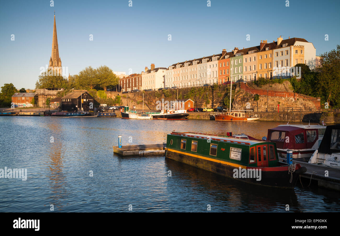 An evening view of the Georgian houses, and Redcliffe Cathedral by the Floating Harbour in Bristol, UK Stock Photo