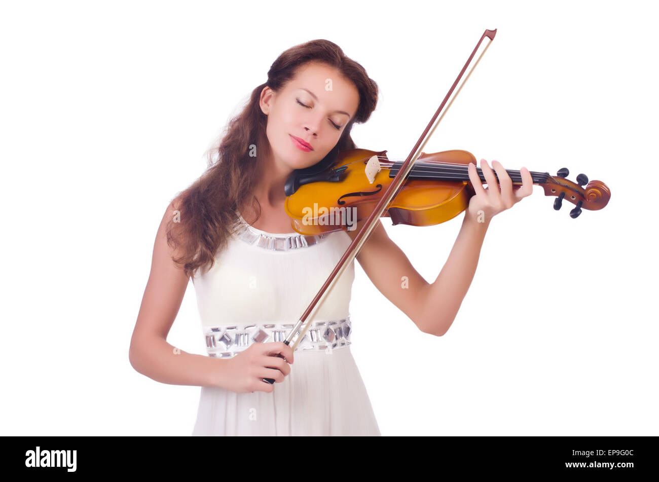 Young girl with violin on white Stock Photo - Alamy