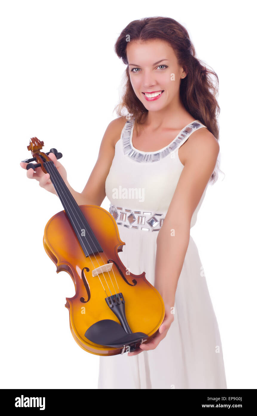 Young girl with violin on white Stock Photo - Alamy