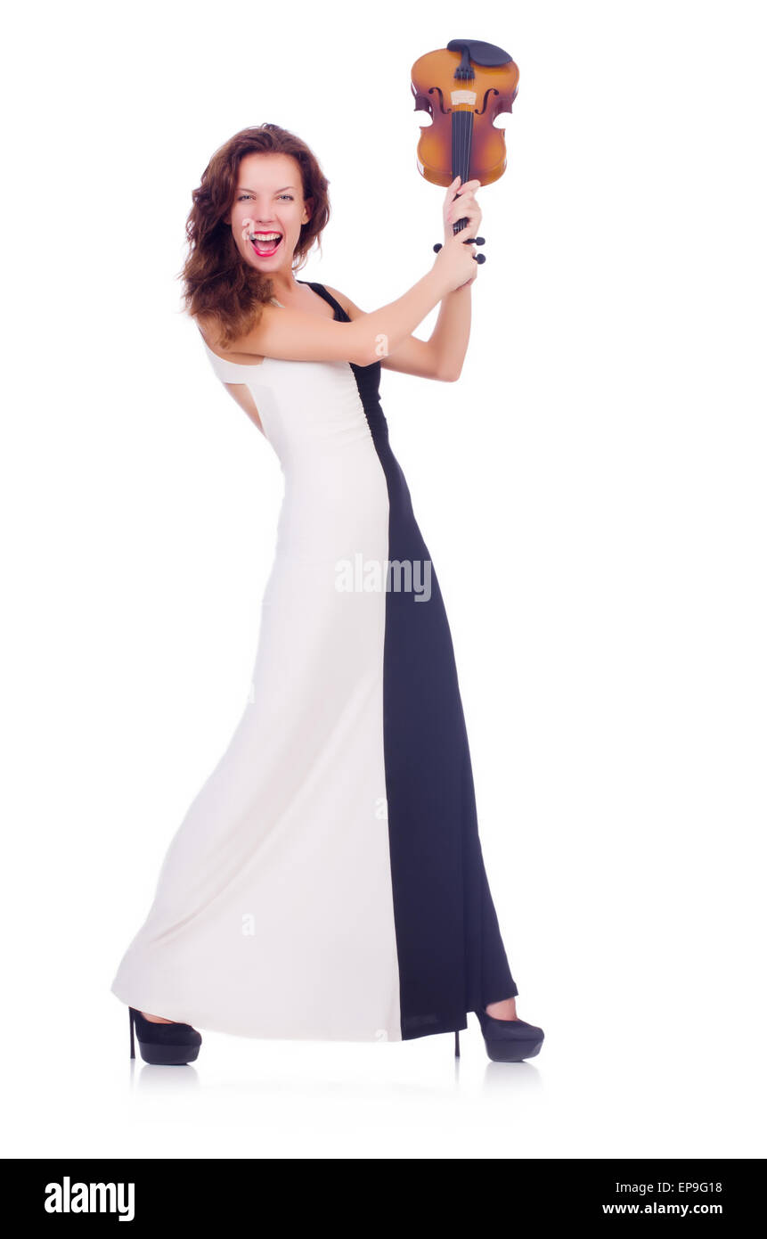 Young girl with violin on white Stock Photo - Alamy
