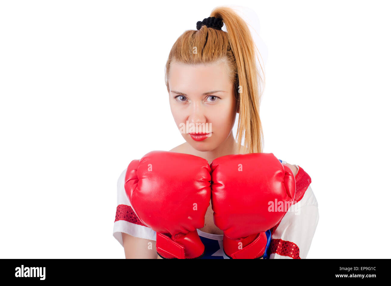 Woman boxer isolated on white Stock Photo Alamy