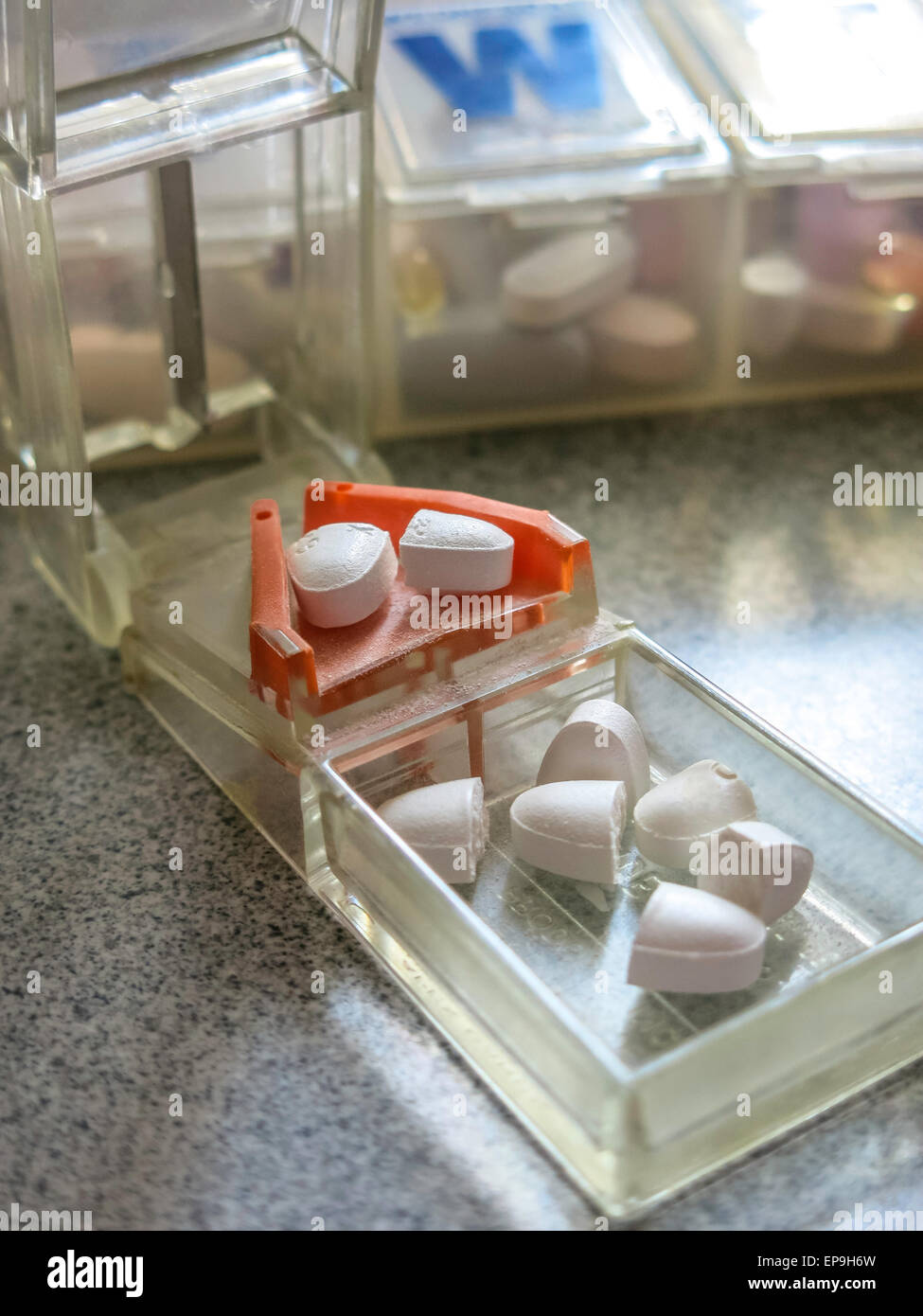 Prescription Drug Pill Cutter Stock Photo