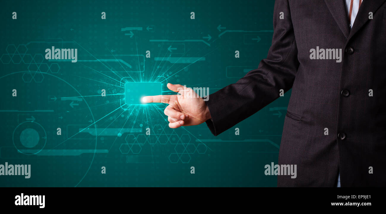 Businessman pressing high tech type of modern buttons Stock Photo - Alamy