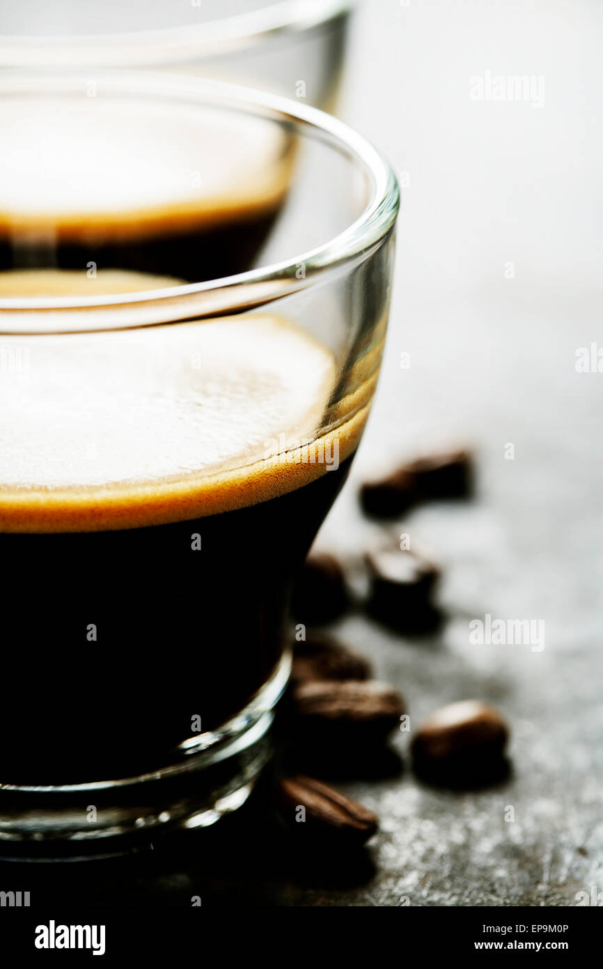 Cups of Espresso on dark rustic background Stock Photo
