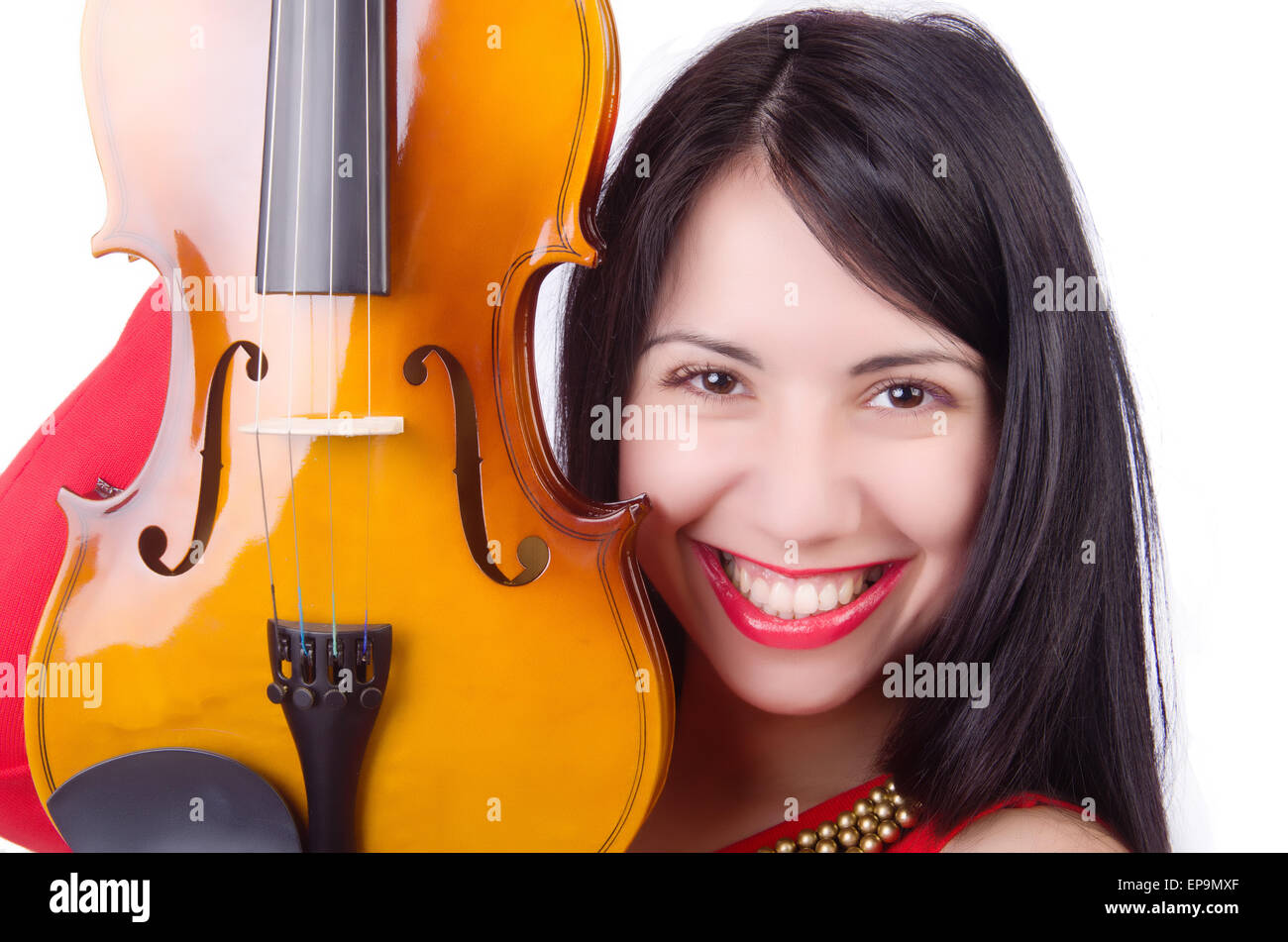 Young girl with violin on white Stock Photo - Alamy