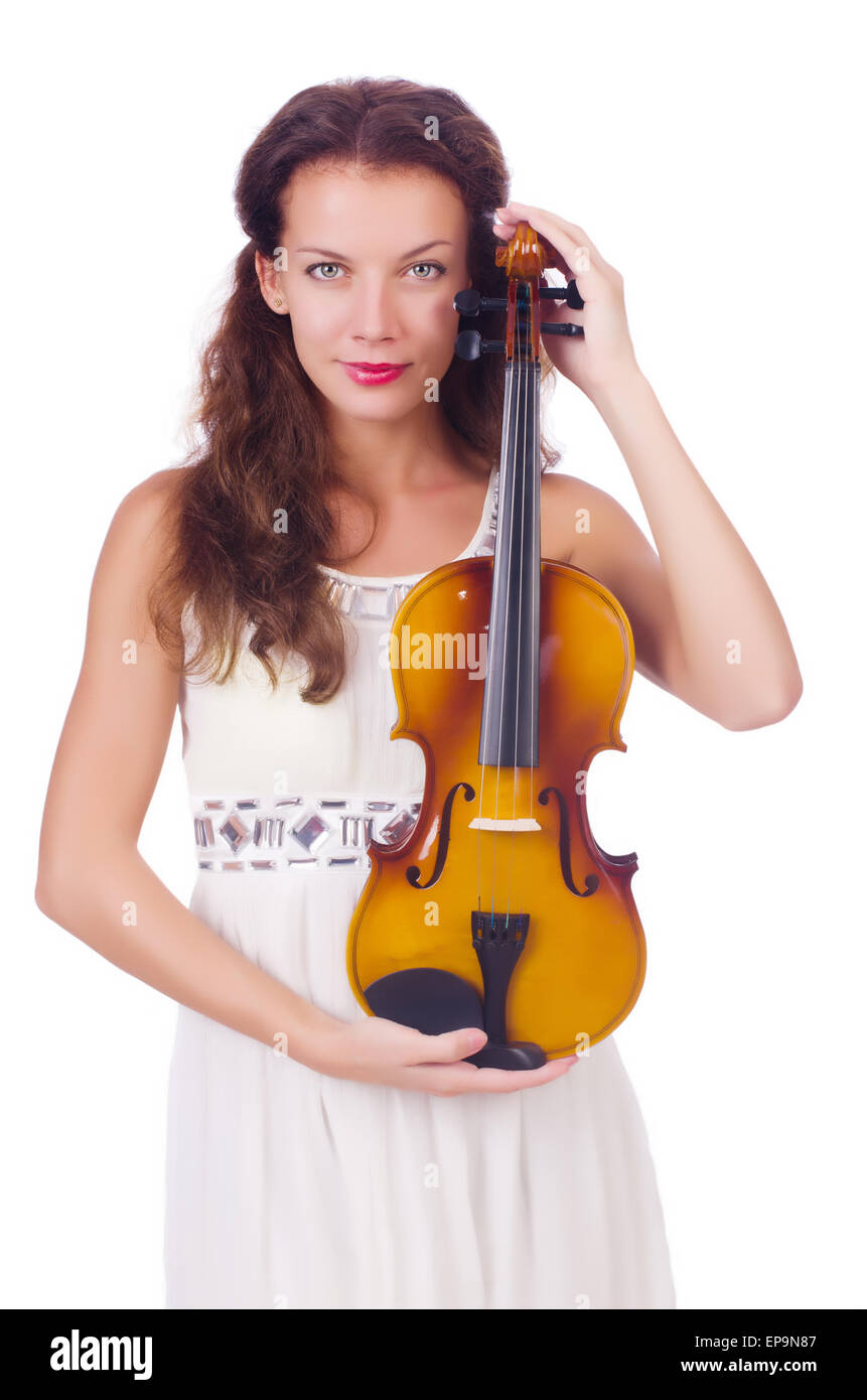Young girl with violin on white Stock Photo - Alamy