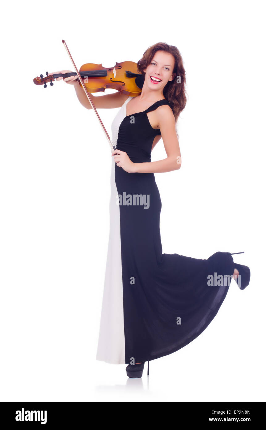 Young girl with violin on white Stock Photo - Alamy