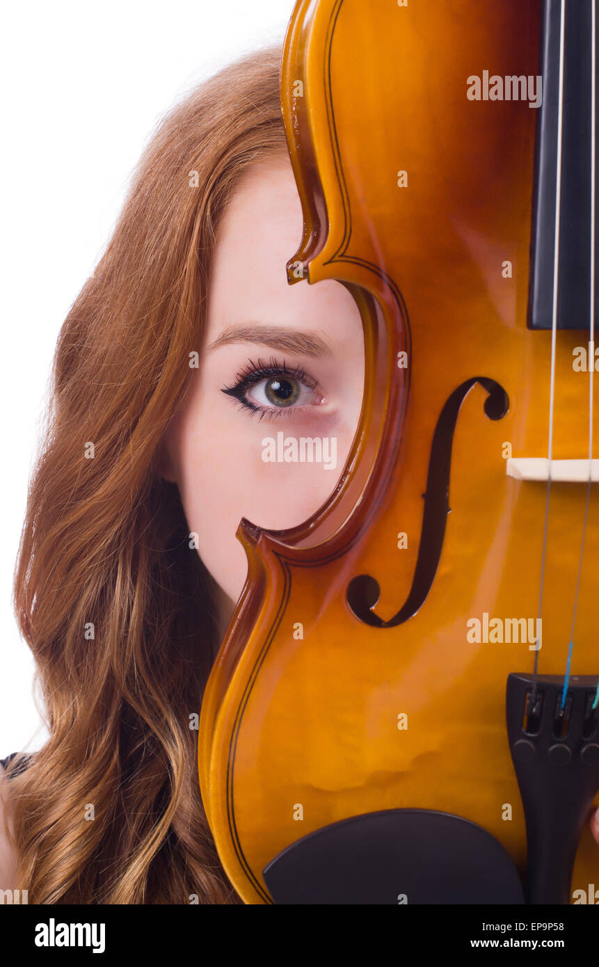 Woman with violin isolated on white Stock Photo - Alamy