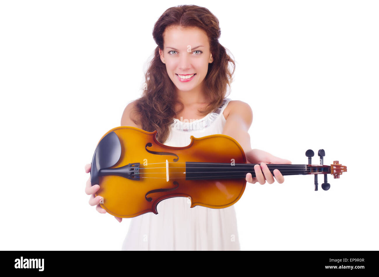 Young girl with violin on white Stock Photo - Alamy