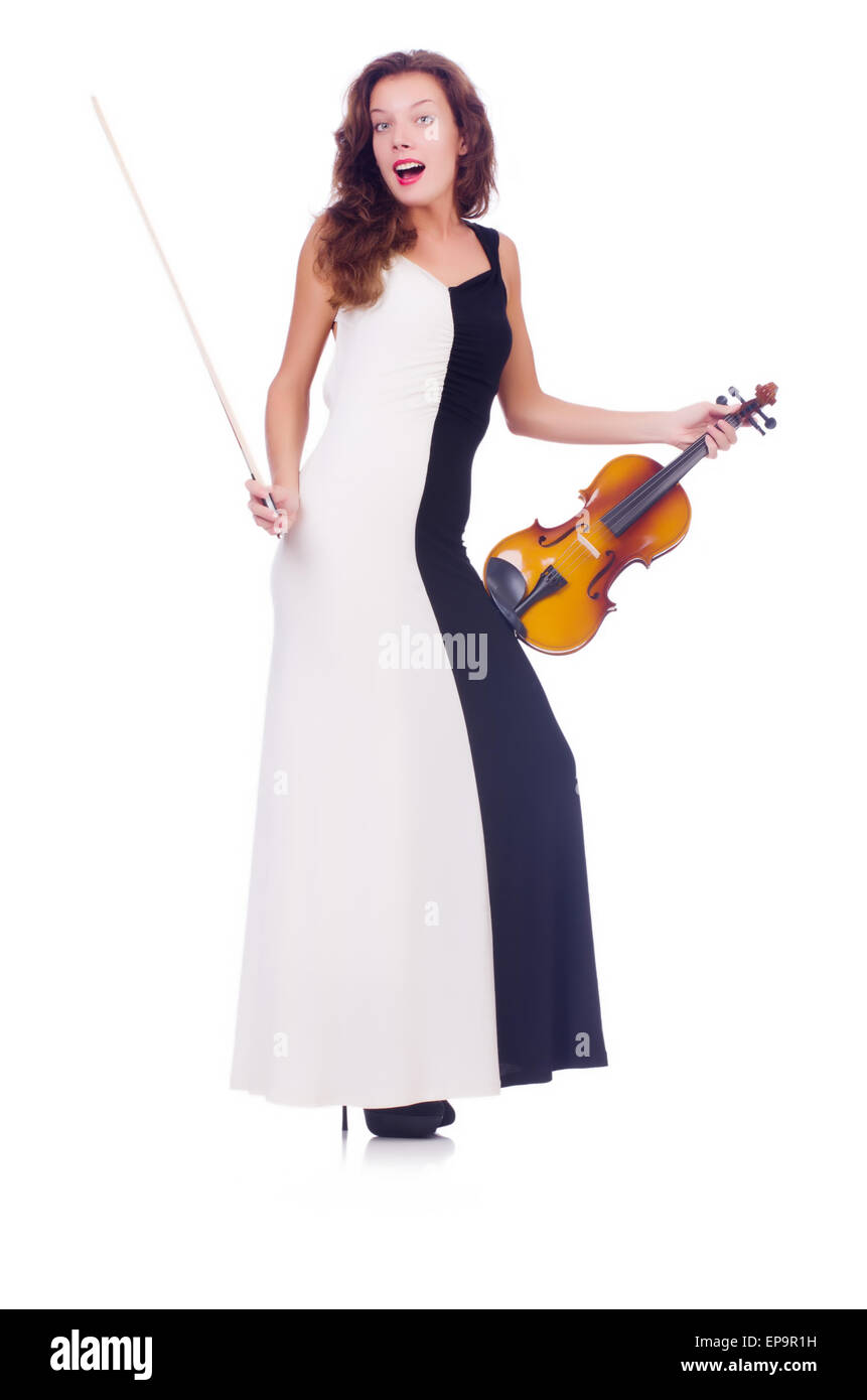 Young girl with violin on white Stock Photo - Alamy