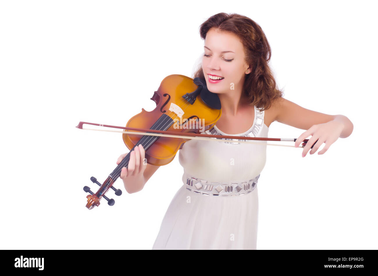 Young girl with violin on white Stock Photo - Alamy