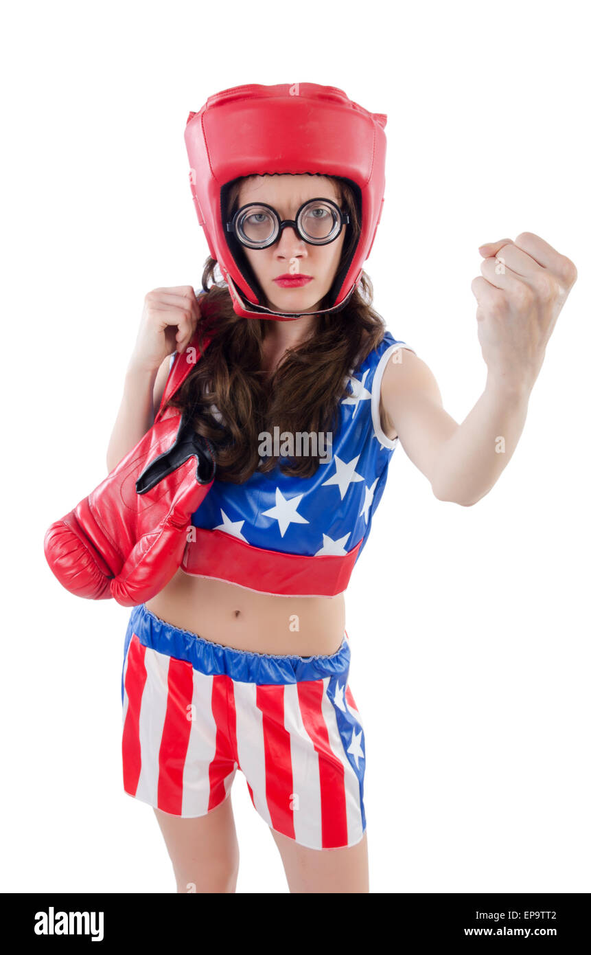 Funny female boxer isolated on white Stock Photo Alamy