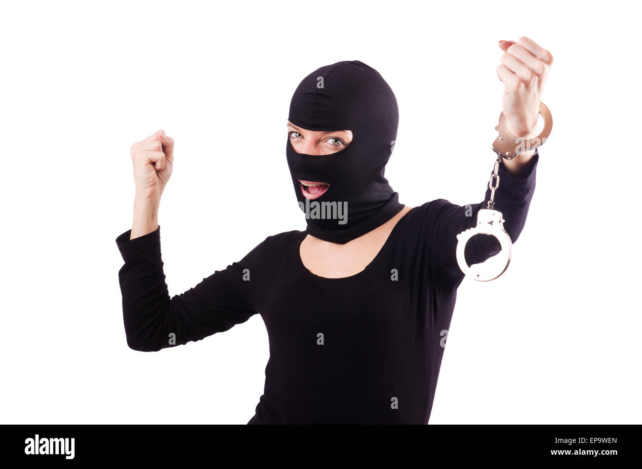 Young female criminal with handcuffs Stock Photo - Alamy